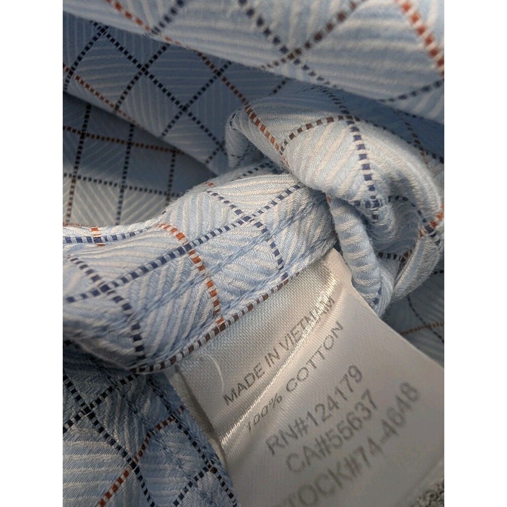 Johnston & Murphy Blue Check Button Up Shirt Mens Size Large - Picture 5 of 8